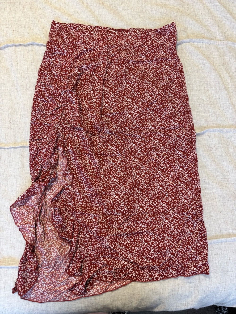 Women's Red Floral Wrap-Style Midi Skirt